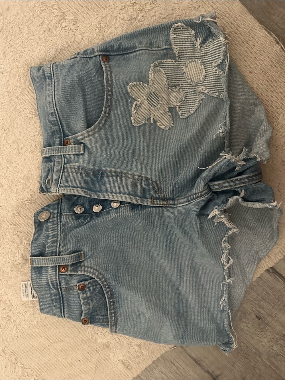 Levi's Light Blue Distressed Denim Shorts with Floral Patch